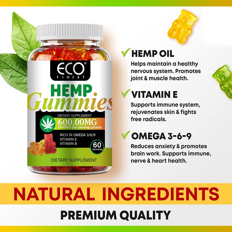 ECO Finest Hemp Gummies 60 Sweets Dietary Supplement # 001