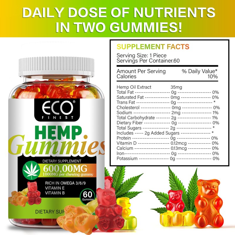 ECO Finest Hemp Gummies 60 Sweets Dietary Supplement # 001