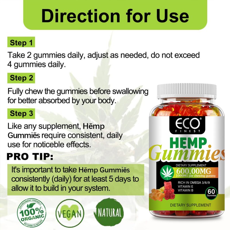 ECO Finest Hemp Gummies 60 Sweets Dietary Supplement # 001